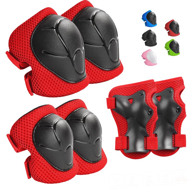 Wemfg Kids Protective Gear Set Knee Pads for Kids 7-13 Years Toddler Knee and Elbow Pads with Wrist Guards 3 in 1 for Skating Cycling Bike Rollerblading Scooter(Red)