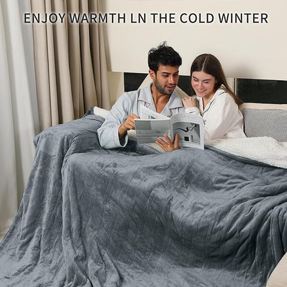 Electric Blanket Queen Size, Soft Cozy Flannel Sherpa Queen Heated Blanket Dual Control with 5 Heating Levels & 10 Hours Auto Off, Fast Heating, Machine Washable Heating Blanket, 84" x 90", Gray