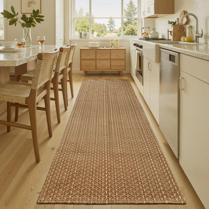 Bathroom Runner Rug,2x6 ft Hallway Runner,Braided Style Kitchen Runner Rugs,Faux Jute Rug with Rubber Backing,Machine Washable Neutral Entryway Runner Non Slip,Tan Brown