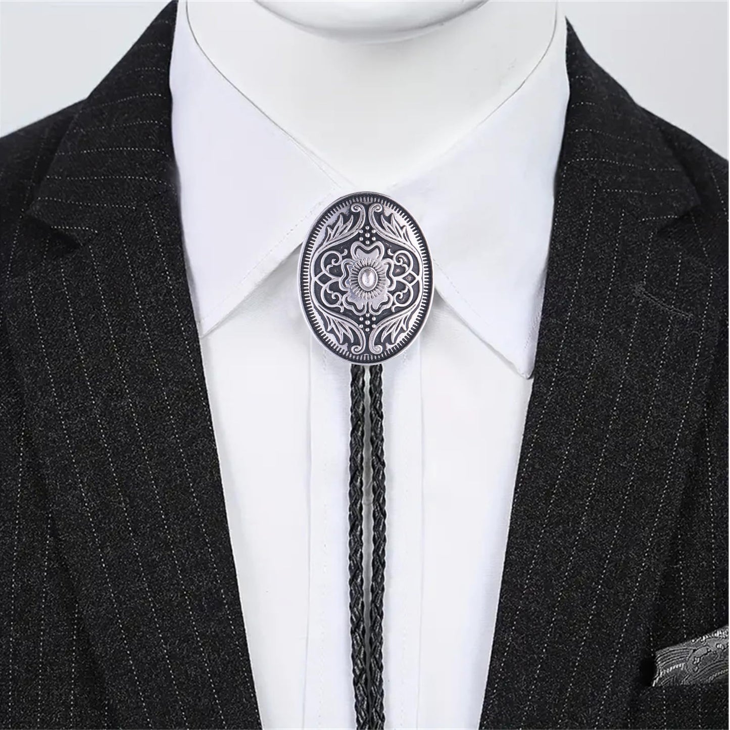 GelConnie Silver Bolo Tie for Men Women Mens Bolo Ties Western Wedding Vintage Style American Bolo Tie 3D Flower Design