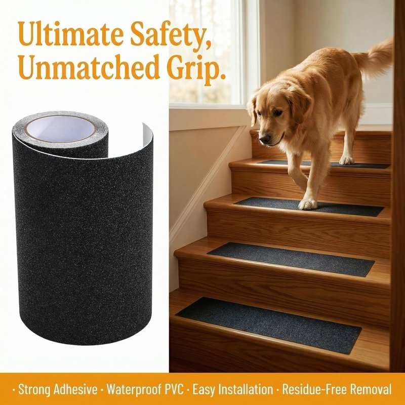 Peohud Anti Slip Traction Tape, 9.8 Inches x 16.4 Ft Heavy Duty Grip Tape for Stairs, Non Skid Abrasive Adhesive for Indoor Outdoor Steps, Stair Treads, Skateboard
