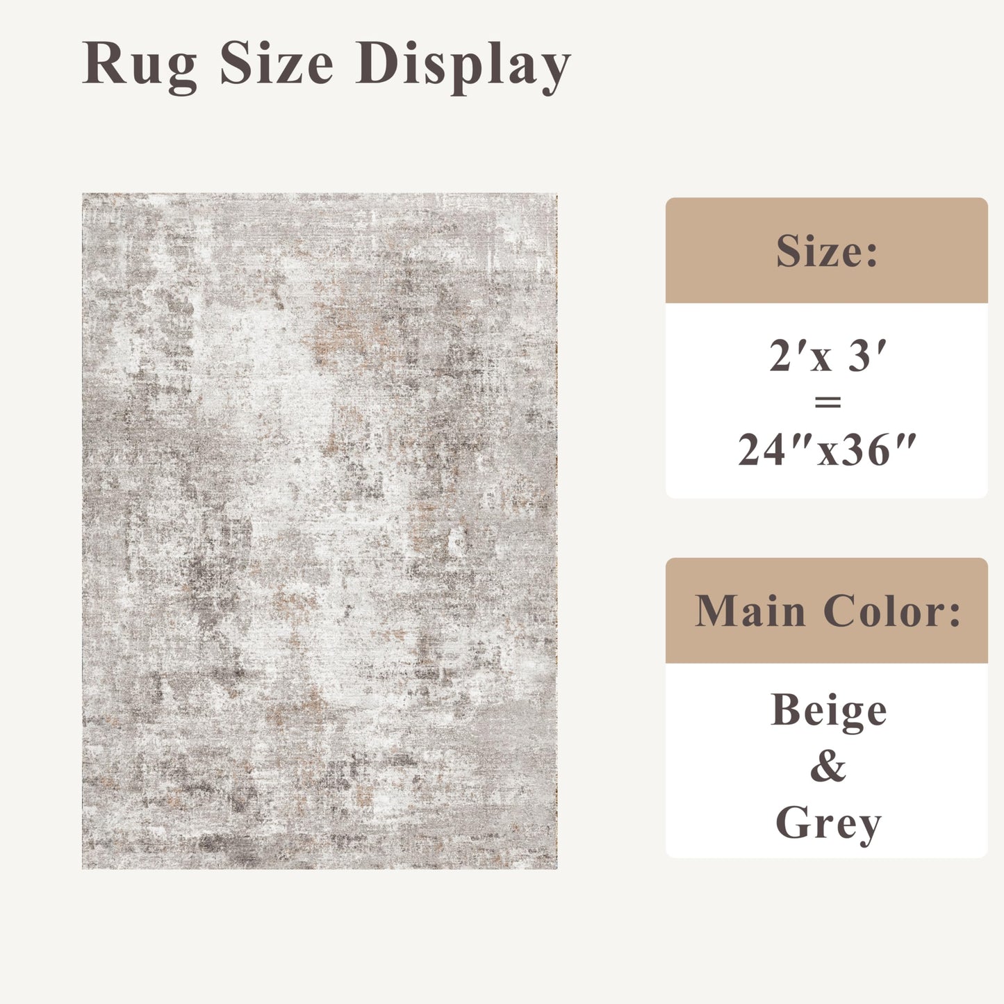 2x3 Washable Non-Slip Area Rug - Soft Low Pile Throw Rug for Kitchen Entryway Bedroom - Modern Indoor Door Mat with Rubber Backing (Beige Grey)