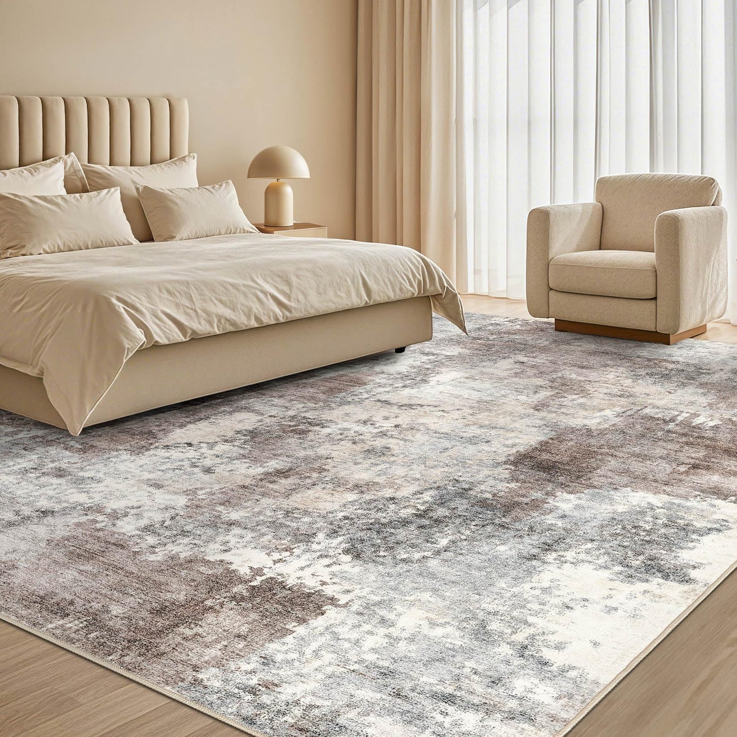 Tortania Washable 6x9 Area Rug for Living Room: Modern Abstract Neutral Large Soft Thin Rugs - Non Slip Indoor Carpet for Bedroom Dining Room Office Nursery Home Floor Decoration - Gray Brown