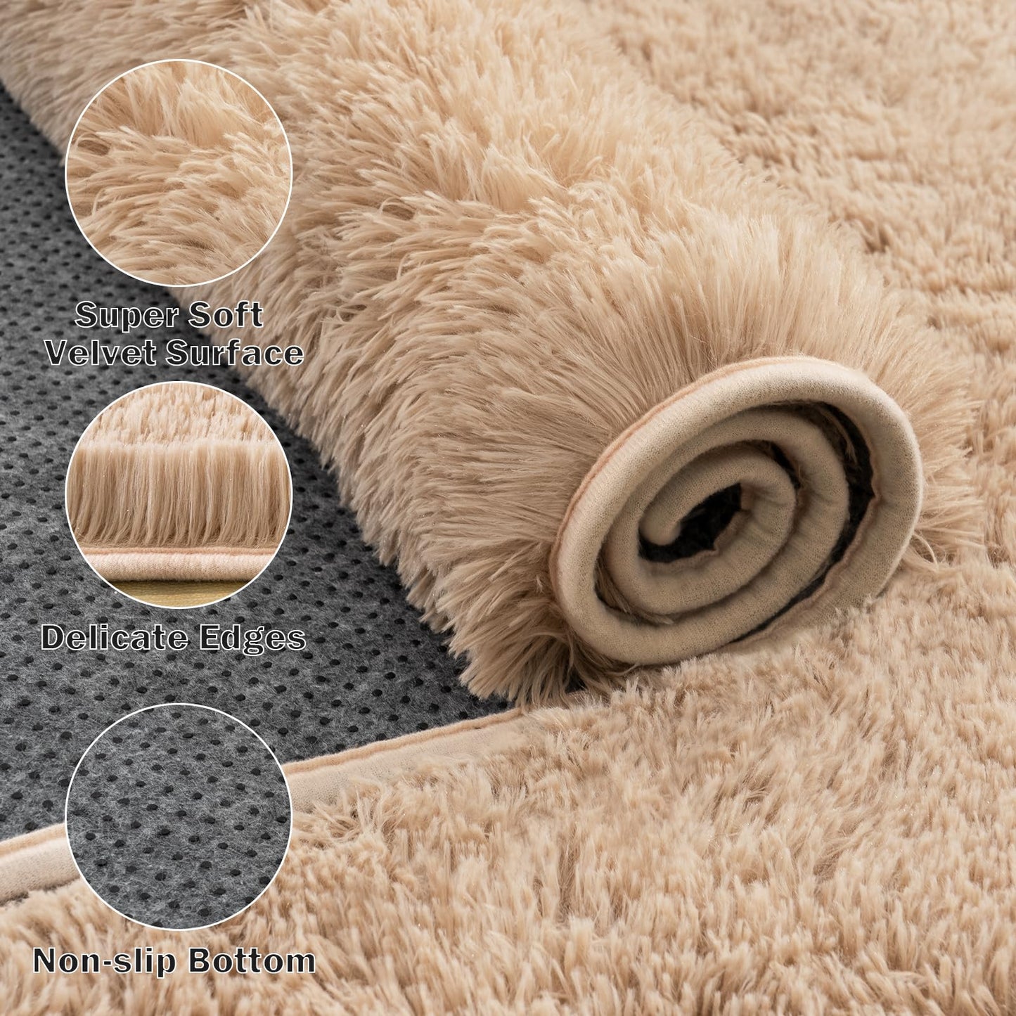 Lairep Large Area Rugs for Living Room Bedroom, 4x6 Feet Beige Fluffy Shag Rugs, Ultra Soft Shaggy Plush Fuzzy Modern Indoor Throw Floor Carpet for Kids Girls Boys Dorm Nursery Home Decor Aesthetic
