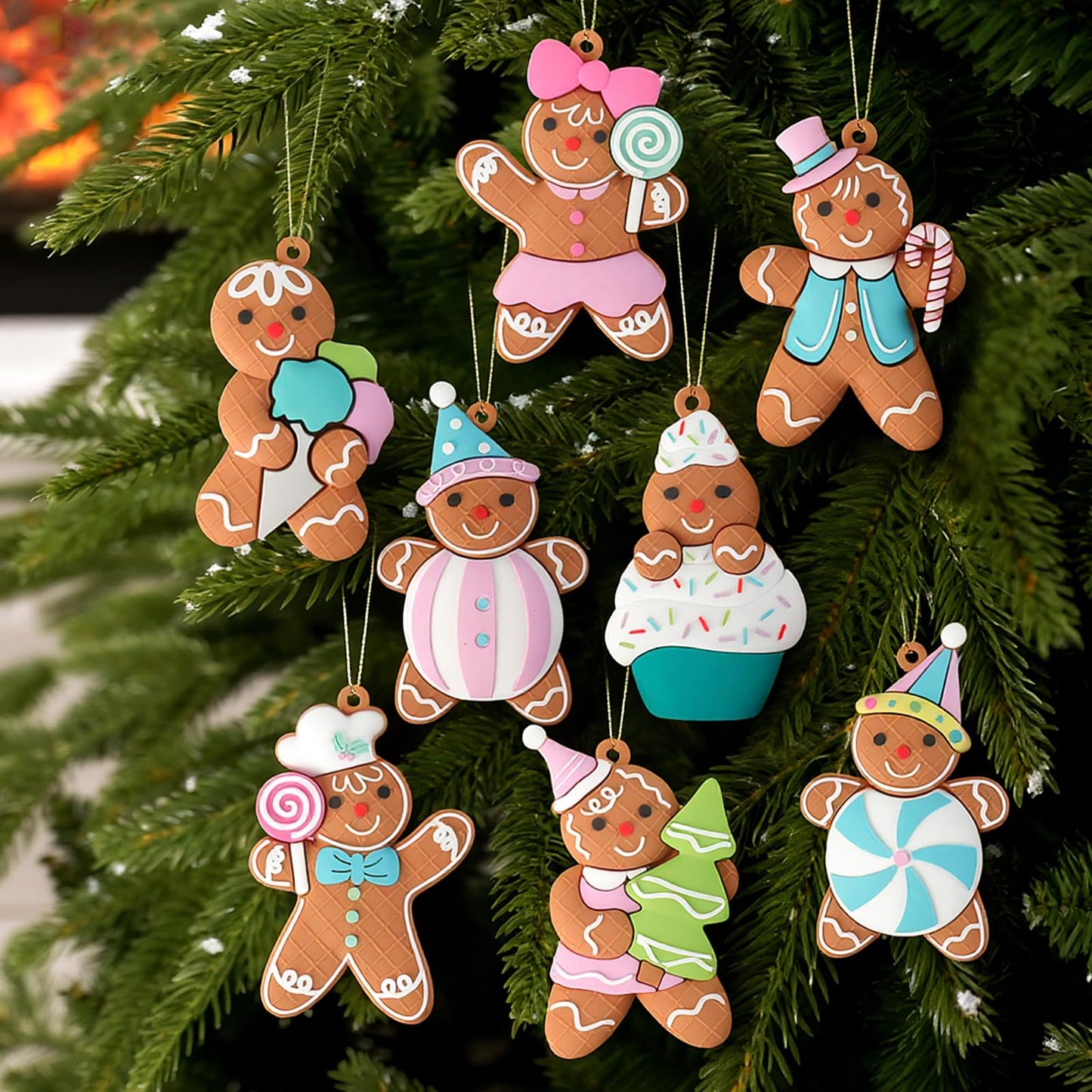 Gingerbread Man Christmas Ornaments for Christmas Tree, 8PCS Cute Gingerbread Christmas Hanging Decorations for Xmas Tree Hanging Ornaments Holiday Party DIY Decor