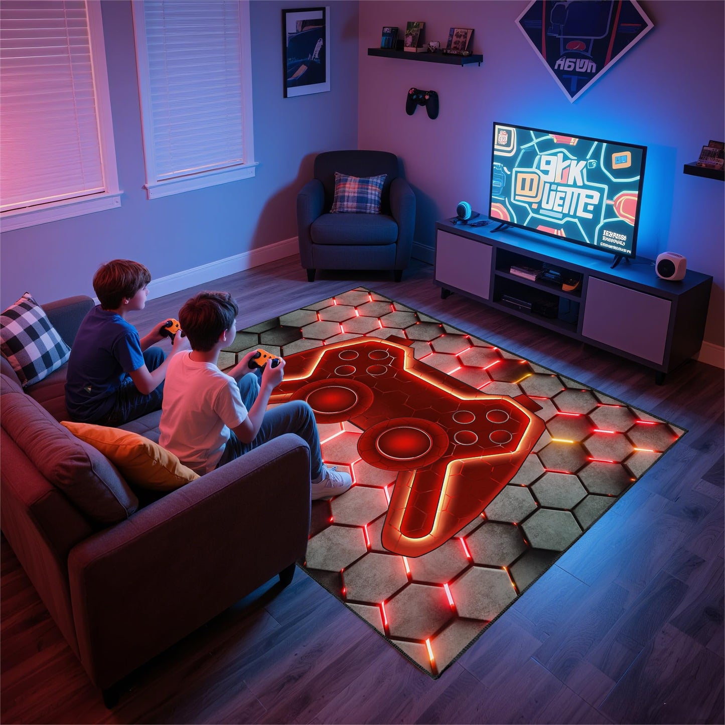 Vesocro Gamer Rug for Room,5x7 ft Non-Slip Cool Gaming Carpet for Bedroom Livingroom and Game Room Rugs Decor