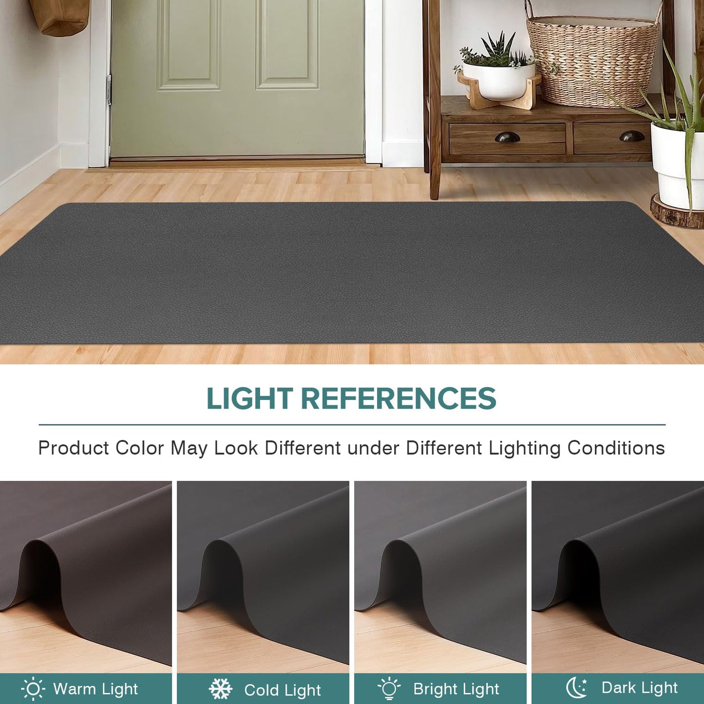 FURKIT Front Door Mat Indoor Outdoor, Waterproof Low Profile Entrance Mat for Back Door, Leather-Look Soft PVC Rug for Entryway, Easy Clean and Stain Resistant Doormat, Dark Gray, 3×5 ft