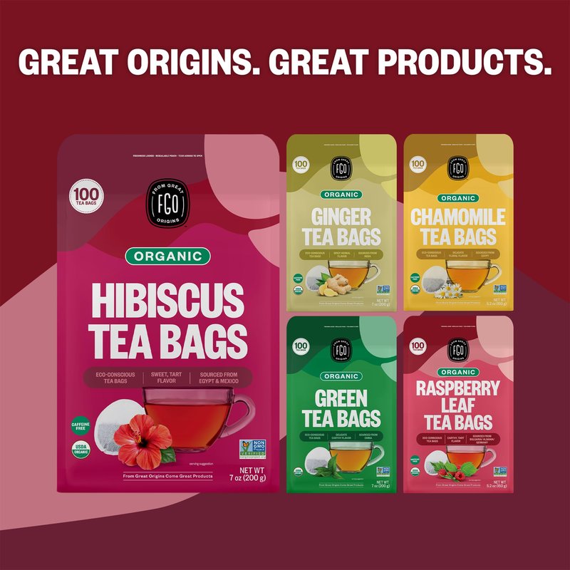 FGO Organic Hibiscus Tea, 100 Count, Eco-Conscious Tea Bags, Caffeine Free, Packaging May Vary (Pack of 1)