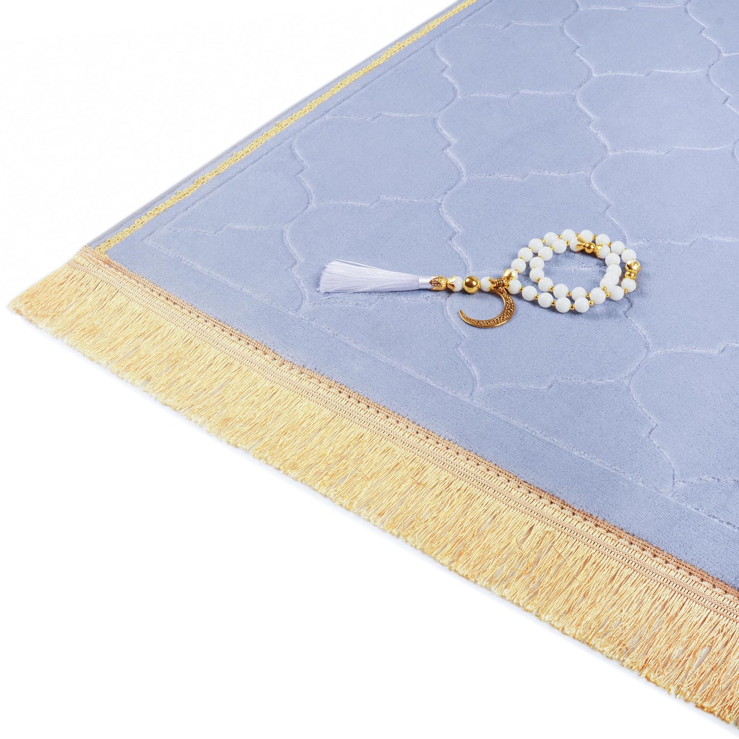 YAZEIN Muslim Prayer Rug with Tasbih Prayer Beads, Soft Memory Foam Prayer Matt Islam, Padded Islamic Prayer Mat Thick for Men and Women, Janamaz, Sajadah (25.6" x 43.3", Grey)