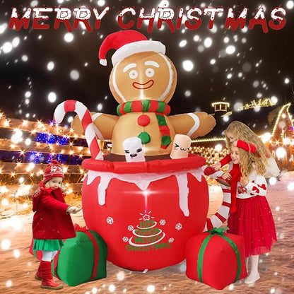 Gardwin 6ft Gingerbread Christmas Inflatable Outdoor Decoration, Christmas Outdoor Decoration Blow up Gingerbread Mug Yard Decorations Clearance with Built-in LEDs for Indoor Garden Lawn Party Decor