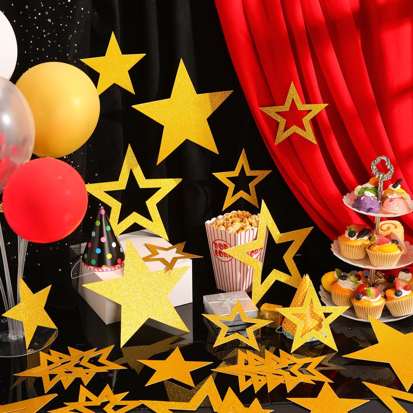 Fuyoooo 30 Pcs Large Gold Star Cutouts Paper Decorations 3 Sizes 6" 9.8" 10.6" Double Printed Star Cardboard Wall Decor Confetti Cutouts for Graduation Classroom Wall Bulletin Board Decor