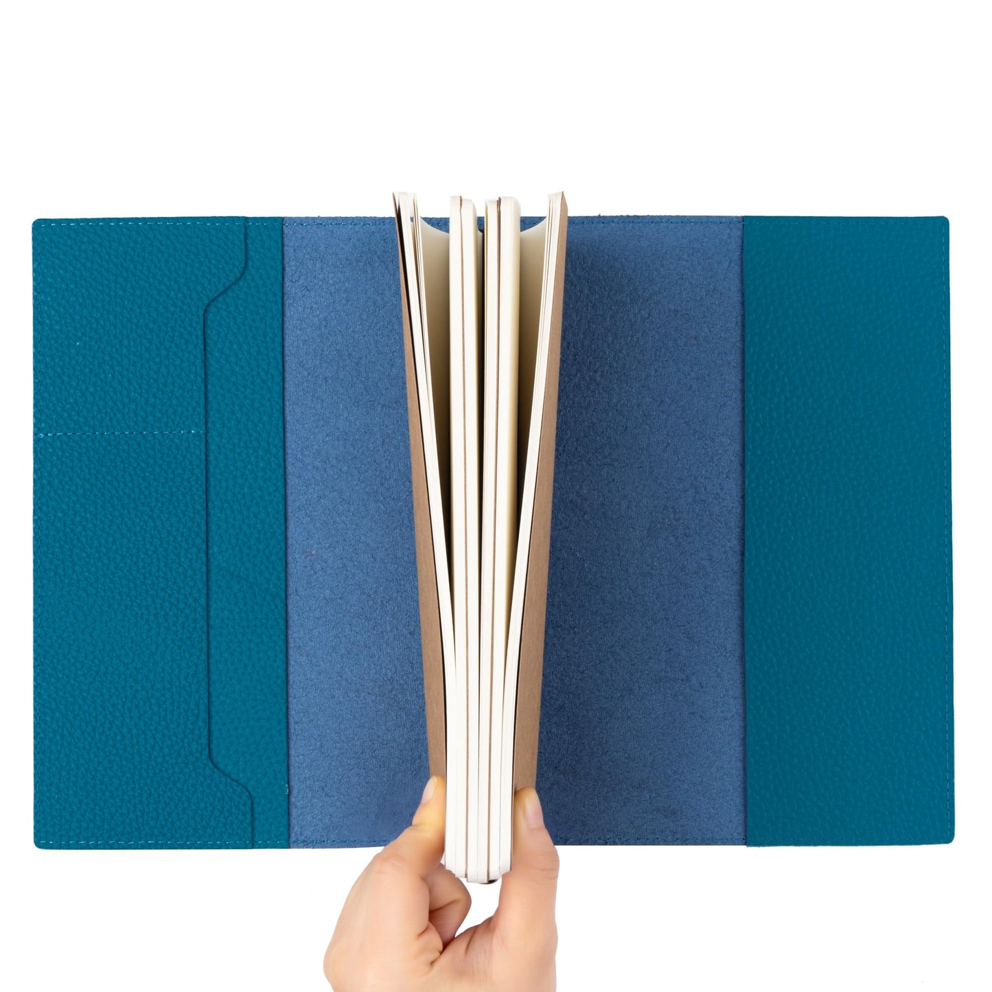 WANDERINGS A5 Travelers Notebook with Pockets – Blue Genuine Leather Journal – 6" x 8.5" (15 x 22cm) – Refillable Travel Journal – 120 GSM Blank Inserts
