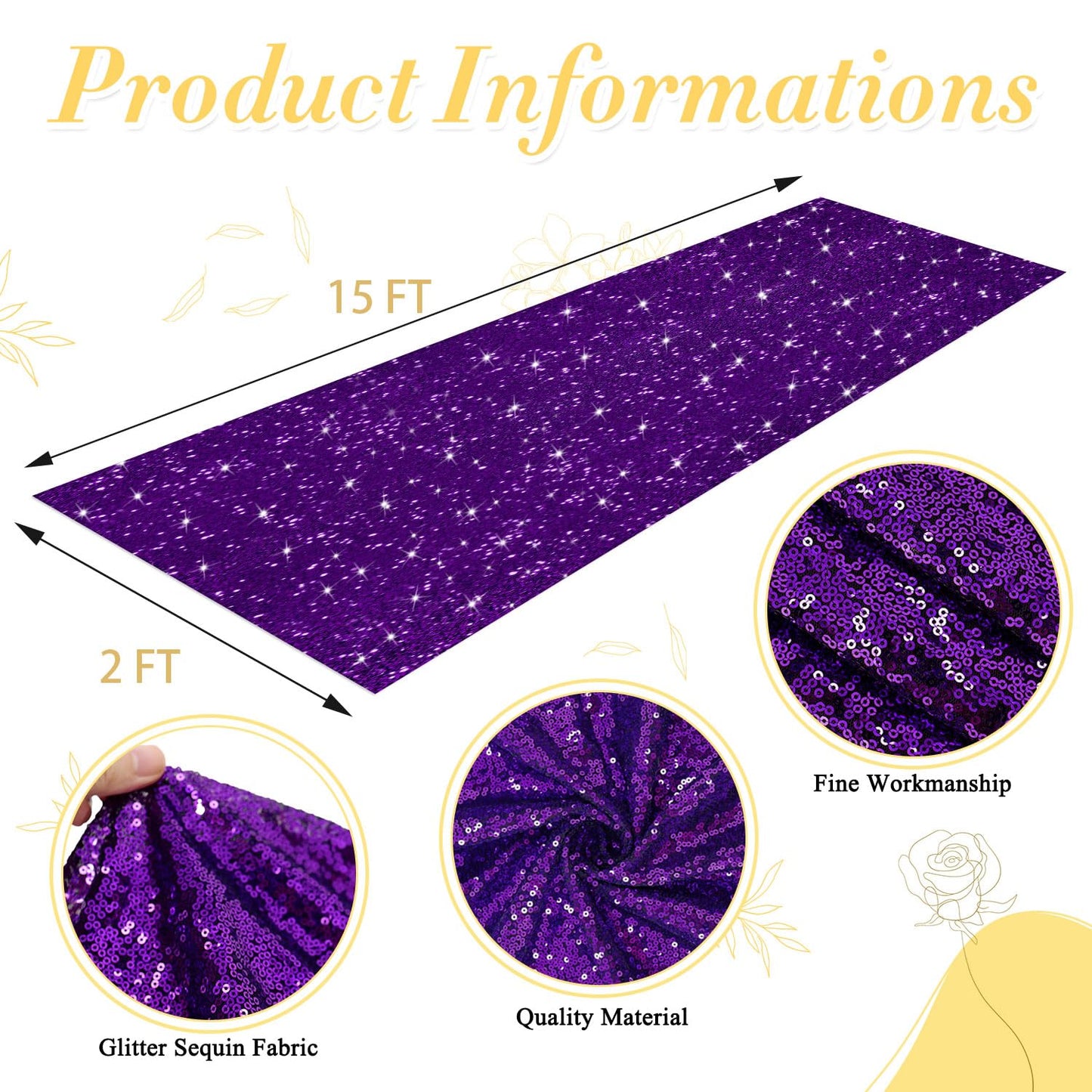 OMKSIH Purple Carpet Runner for Party Wedding Aisle Runners 2x15FT Sequin Aisle Runner for Wedding Ceremony Glitter Aisle Runner Rug Outdoor Carpet Runner for Wedding Bridal Shower Party Decorations