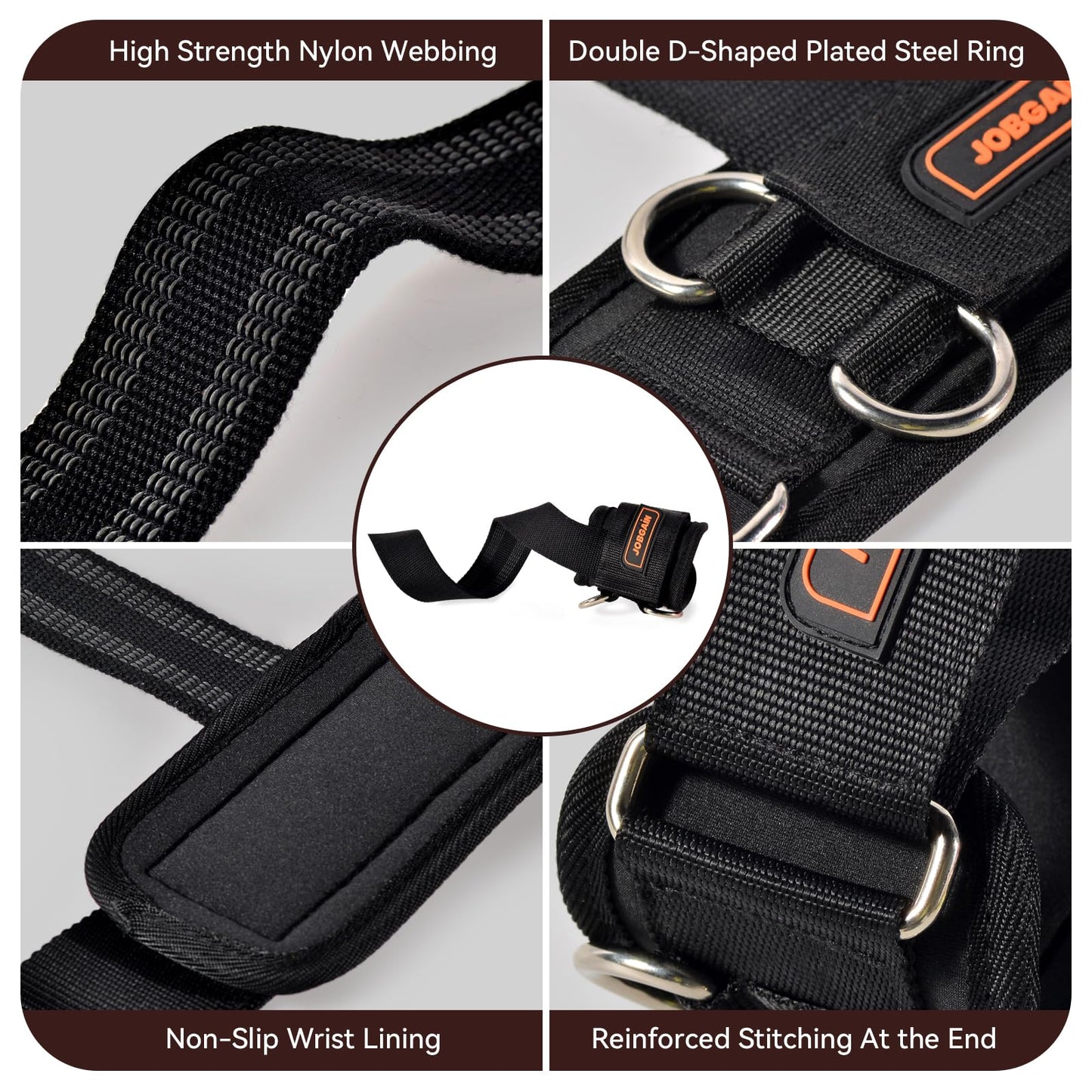JOBGAIN 1 Pair Weight Lifting Straps with D Rings for Cable Machine Workout, Neoprene Padded Wrist Straps for Weightlifting Deadlifting, Non-Slip Wrist Support for Men Women, Black