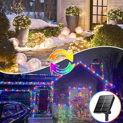 Warm White and Multicolor Color Changing Solar String Lights for Outside, 2 Pack 400LED Solar Christmas Lights Outdoor, Waterproof Copper Wire with 8 Modes Twinkle Fairy Light for Tree Christmas Decor