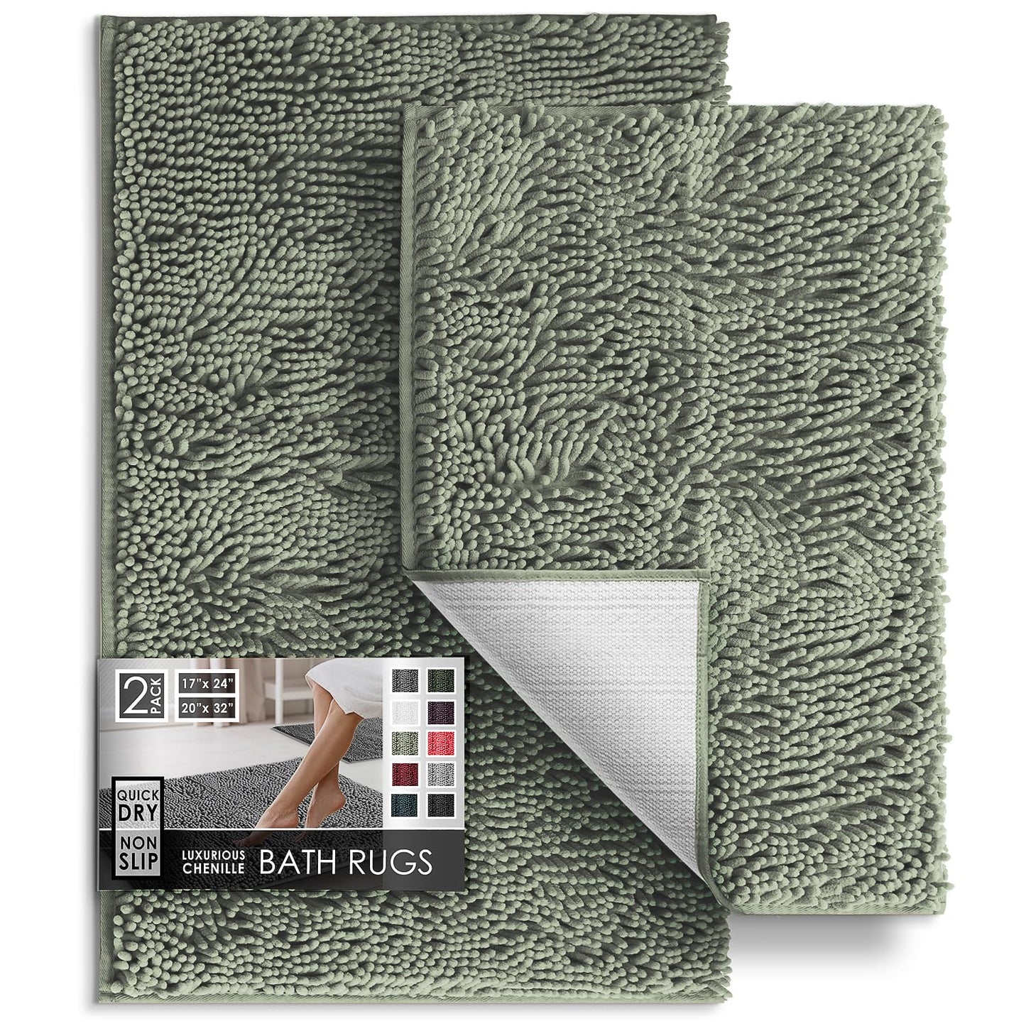Hearth & Harbor Bathroom Rugs, Chenille Bath Mat - Machine Washable Bath Mats for Bathroom Non-Slip Backing Rubber, Quick Dry Bathroom Mat