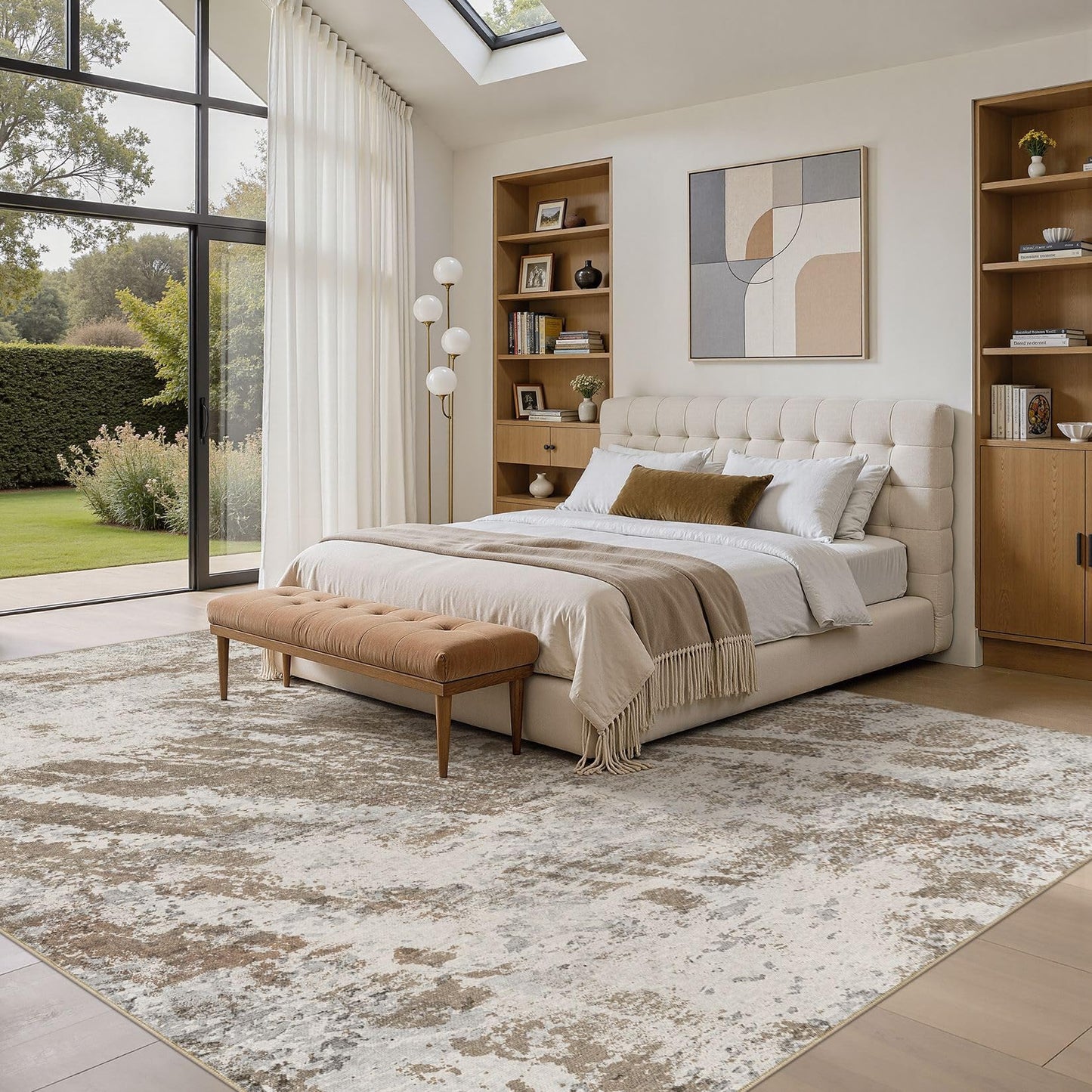 DMOYEST 5x7 Washable Area Rug: Abstract Modern Non-Slip Carpet, Soft Low Pile Indoor Neutral Easy Clean Floor Rugs for Living Room Bedroom Dining Room Kids & Pets - Brown