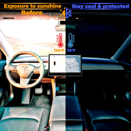Sun Shade for Car Windshield Foldable Front Window Sun Visor 240T Reflective Fabric Blocks UV Rays and Sun, Automotive Interior Protection for Cars,Trucks, SUVs|L (68.9”x35”)