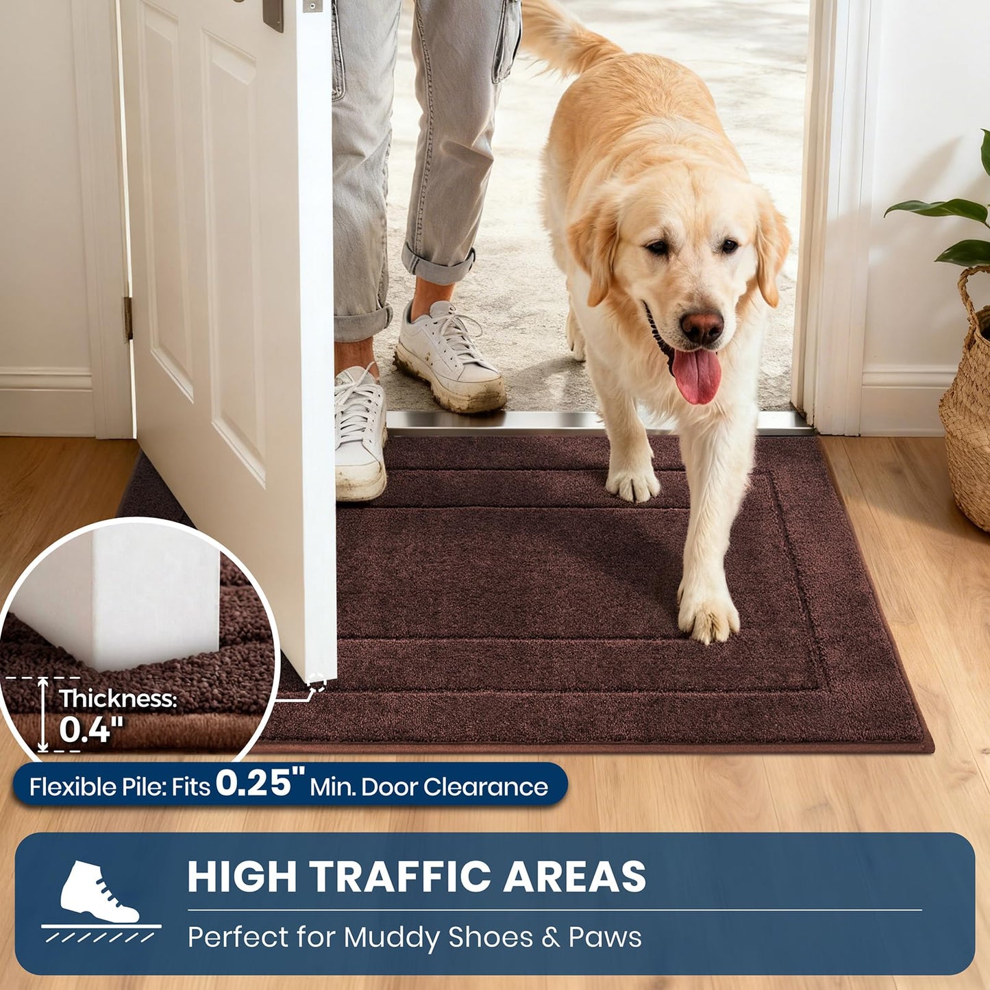 PURRUGS Machine Washable Kitchen Rug Set [2 PCS] (24" x 35.5"+ 24" x 59"), Non-Slip/Skid Kitchen Runner Rugs & Floor Mats, Super Absorbent Soft Standing Mats for Kitchen, Laundry & Sink, Brown
