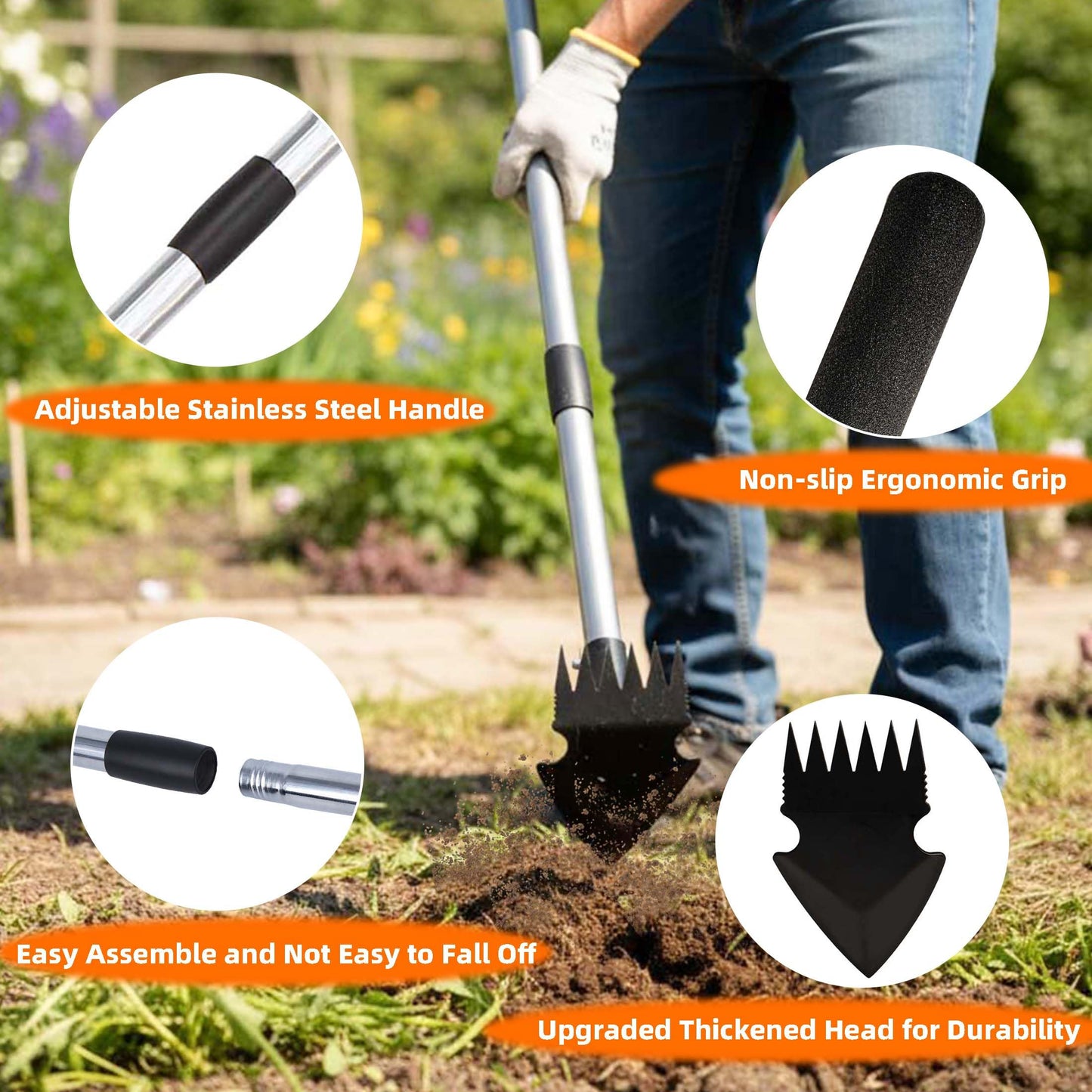 KLDOLLAR Weed Puller Tool with Long Handle, 62inch Efficient Weed Remover Tool, 2-in-1 Weed Rake and Hoe Garden Tool for Easy Weed Removal & Deeper Root Digging, Manual Weeder Tool for Yard Flower Bed
