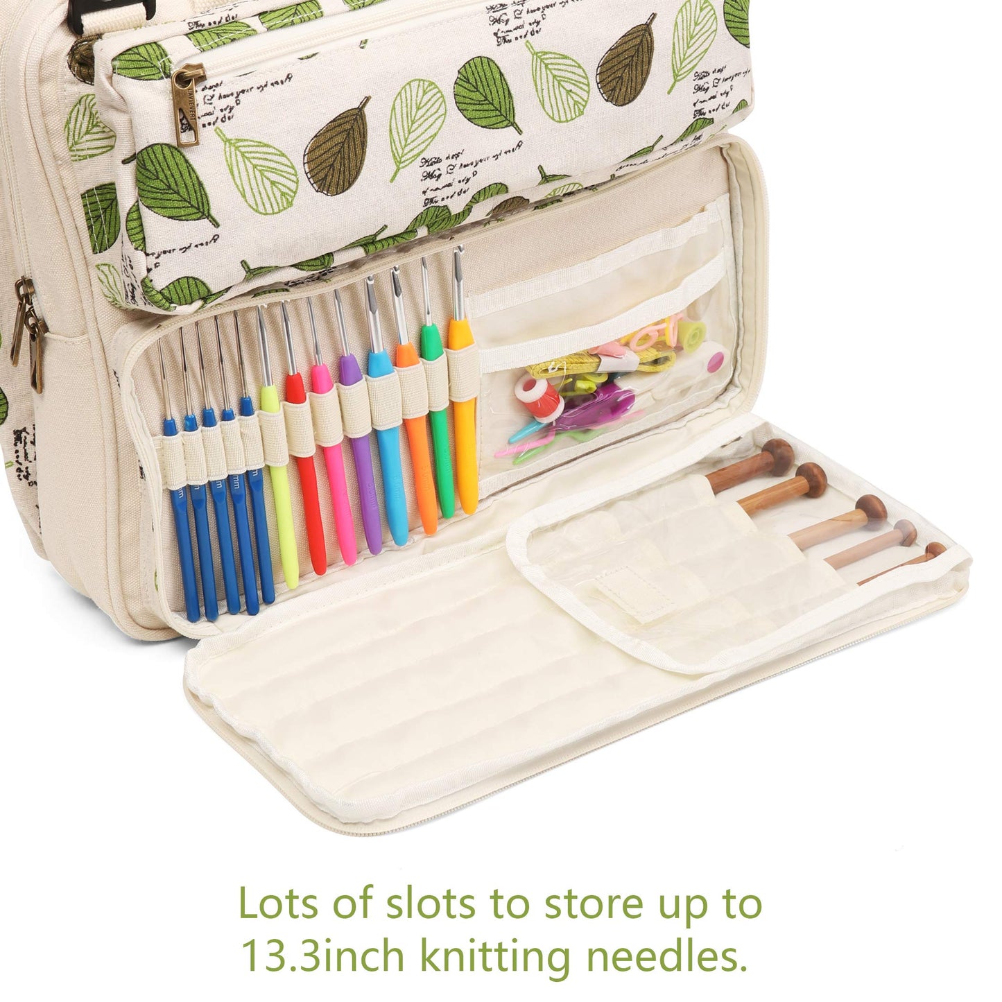 Lavievert Knitting Tote Bag Yarn Storage Bag for Carrying Projects, Knitting Needles, Crochet Hooks and Other Accessories