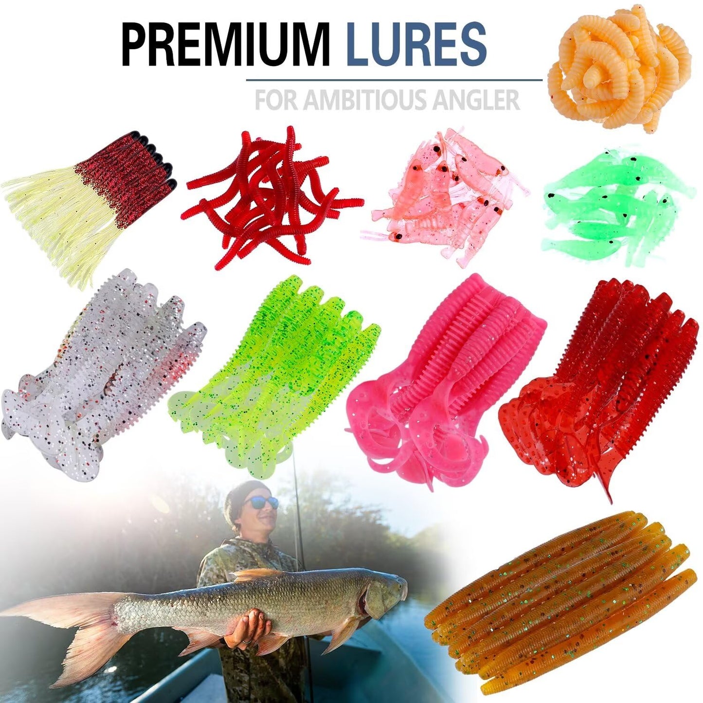 PLUSINNO 302Pcs Fishing Lures, Fishing Tackle Box with Tackle Included, Crankbaits, Spinnerbaits, Hooks, Weights & Accessories - Freshwater Bass Fishing Gear Lure Bait Equipment Kit Gift for Men
