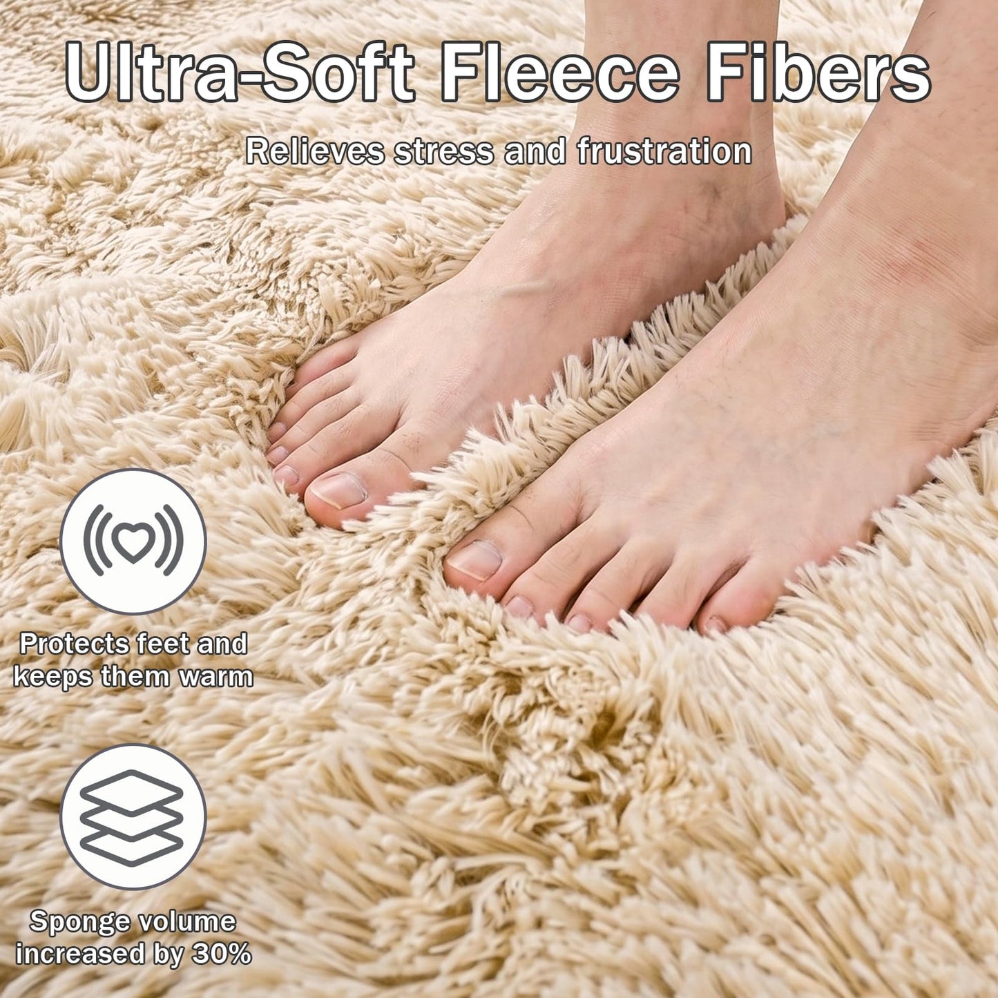 Runner Rugs for Bedroom Living Room, 2x6 Ultra Soft Plush Fluffy Bedside Rug, Long Shaggy Furry Bedroom Throw Rugs Floor Rug with High-Density Non-Slip Bottom for Dorm, Hallway, Ivory White, 2Pcs