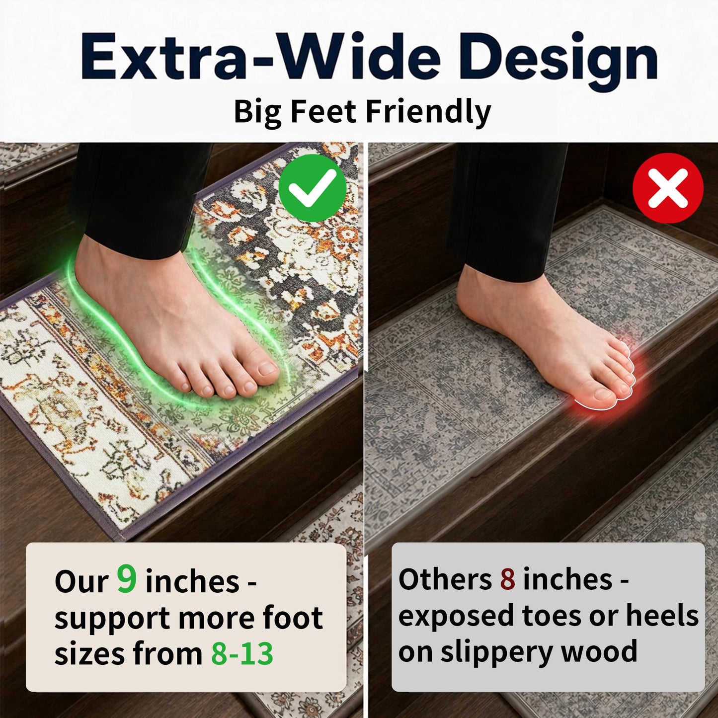 AriseWork 9" x 30" Extra Wide Stair Treads for Wooden Steps (15 Pack) - Non Slip Indoor Carpet Stair Runners for Dogs & Seniors - Ergonomic Anti-Slip Rugs for Hardwood, Peel & Stick, Washable, Brown