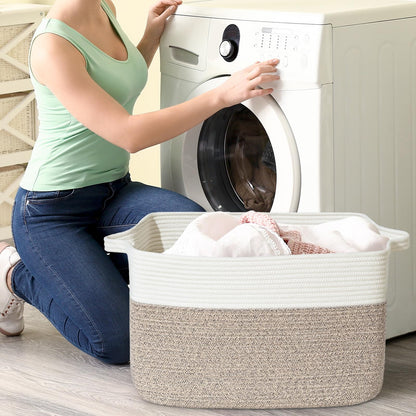 Degeyoyo Large Blanket Basket, 60L Storage Baskets for Organizing, Woven Laundry Basket for Blankets, Cotton rope Blanket Storage for Living Room, Nursery Room, 19.7" L x 15.74" W x 11.8" H, Brown