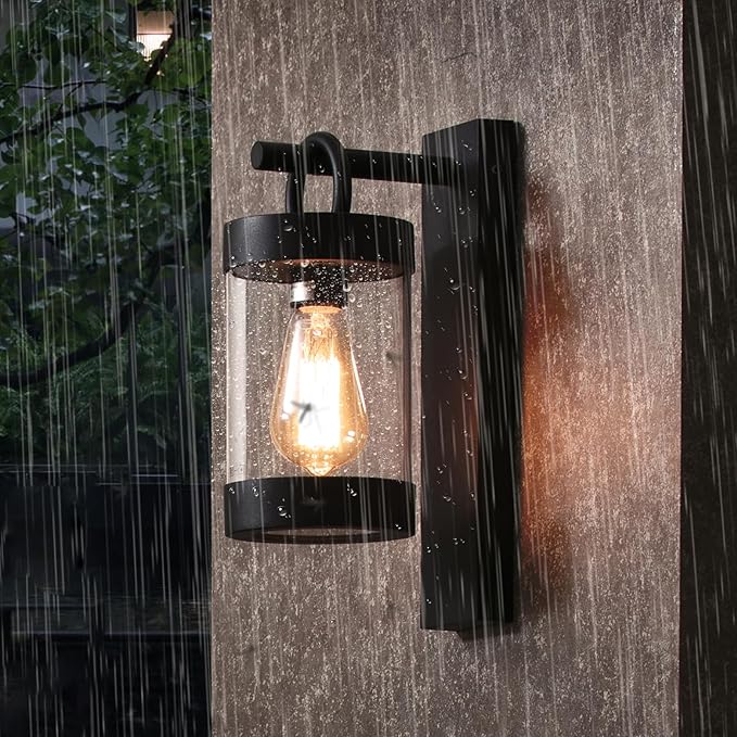 Outdoor Dusk to Dawn Wall Lights Modern Exterior Wall Mount Lantern Fixture Aluminum E26 Lamps Waterproof Porch Light for Patio Garage Front Door Garden Yard (Bulbs Not Included), Black