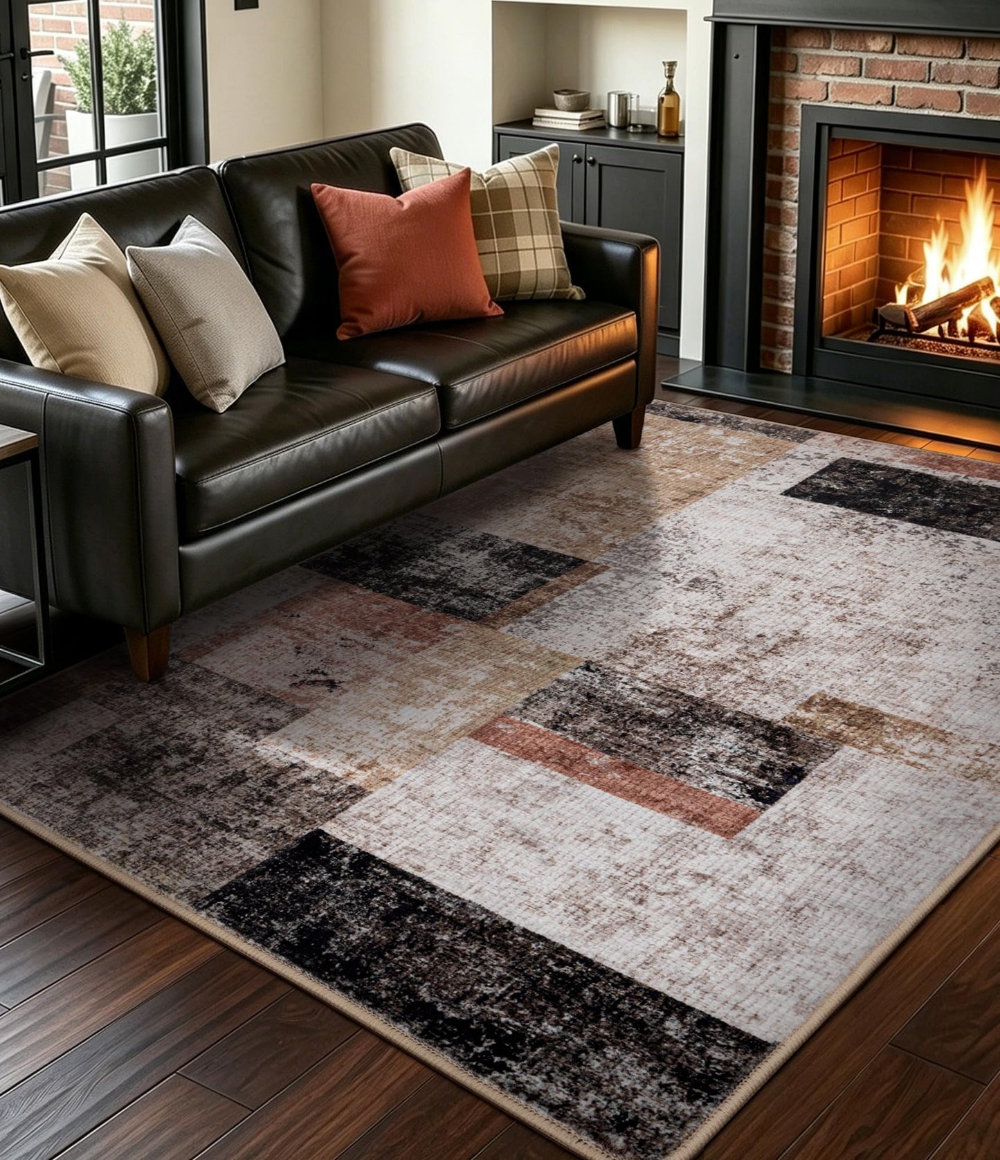 YIHOUSE Washable Geometric Patchwork Rugs for Living Room, Modern Abstract 6x9 Area Rug for Dining Room Table Non Slip Low Pile, Soft Southwestern Rustic Carpet for Bedroom Office