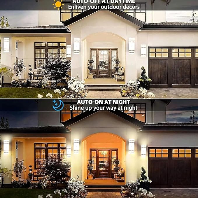 White Dusk to Dawn Sensor Outdoor Wall Lights, 2 Pack Up and Down Lights Outdoor Wall Mount Light, Aluminum Exterior Wall Sconces Waterproof Outside Lights for Porch Hallway Patio