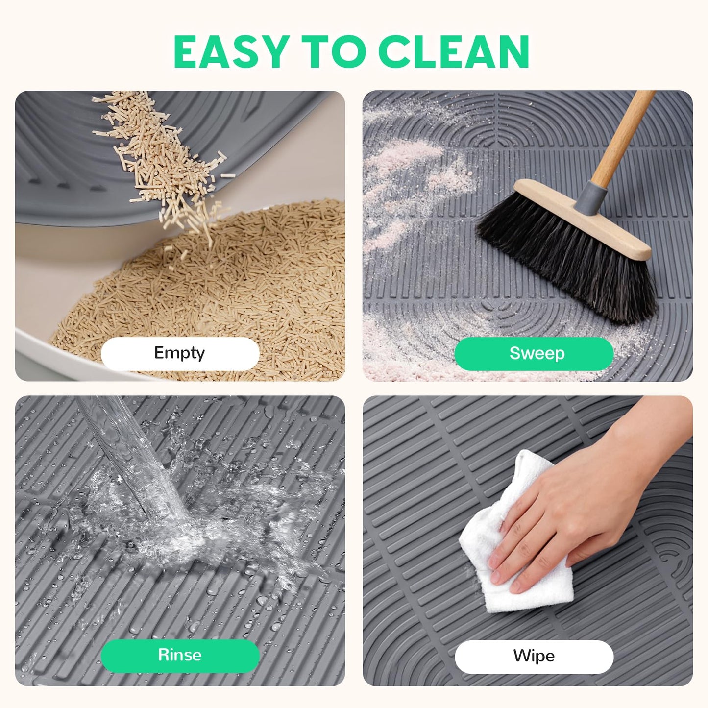 Pawtasy Cat Litter Box Mat,47" x 35" Extra Large Silicone Waterproof Litter Trapping Mat for Scatter Control Soft on Kitty Paws Non-Slip Easy to Clean