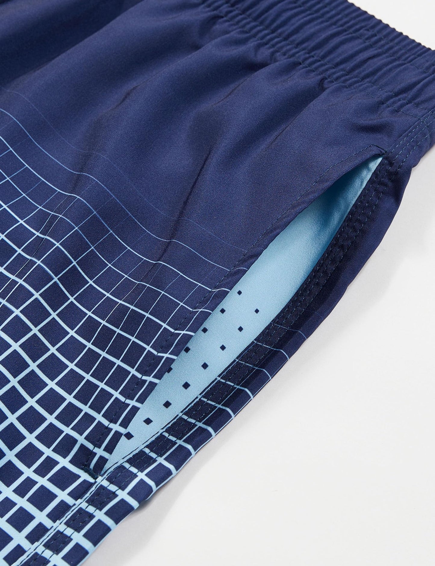ELETOP Men's Swim Trunks Quick Dry Bathing Suit Swimming Board Shorts Mesh Lining Beach Swimwear Grid Gradient Blue M
