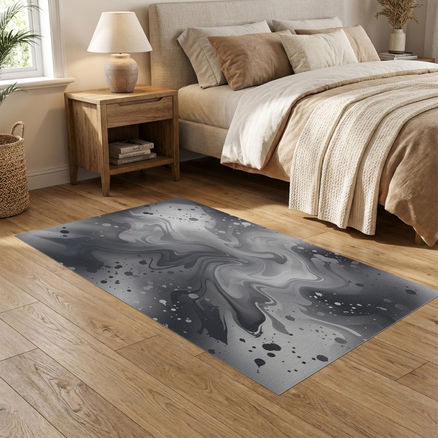 ODIKA 5'x7' Adult Asymmetrical Cave Flowing Wave Plush Abstract Grey Sound Washable Area Rug Non-Slip Chair-Friendly for Dining Room, Under Table, Home Office