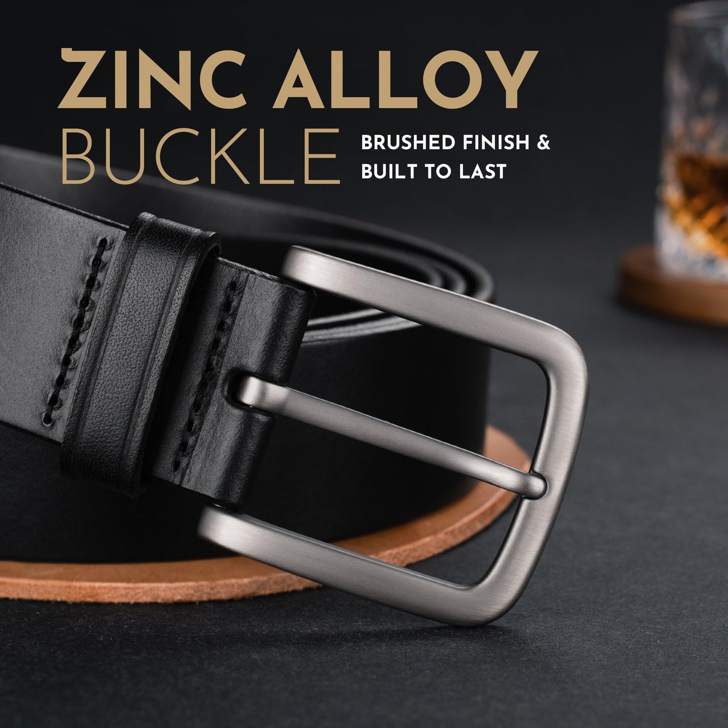 Buffway Men's Leather Belt,1.5" Handcrafted Top-Grain Leather – Durable,Comfortable,Suitable for Everyday Formal & Casual Wear - Size 38" Black