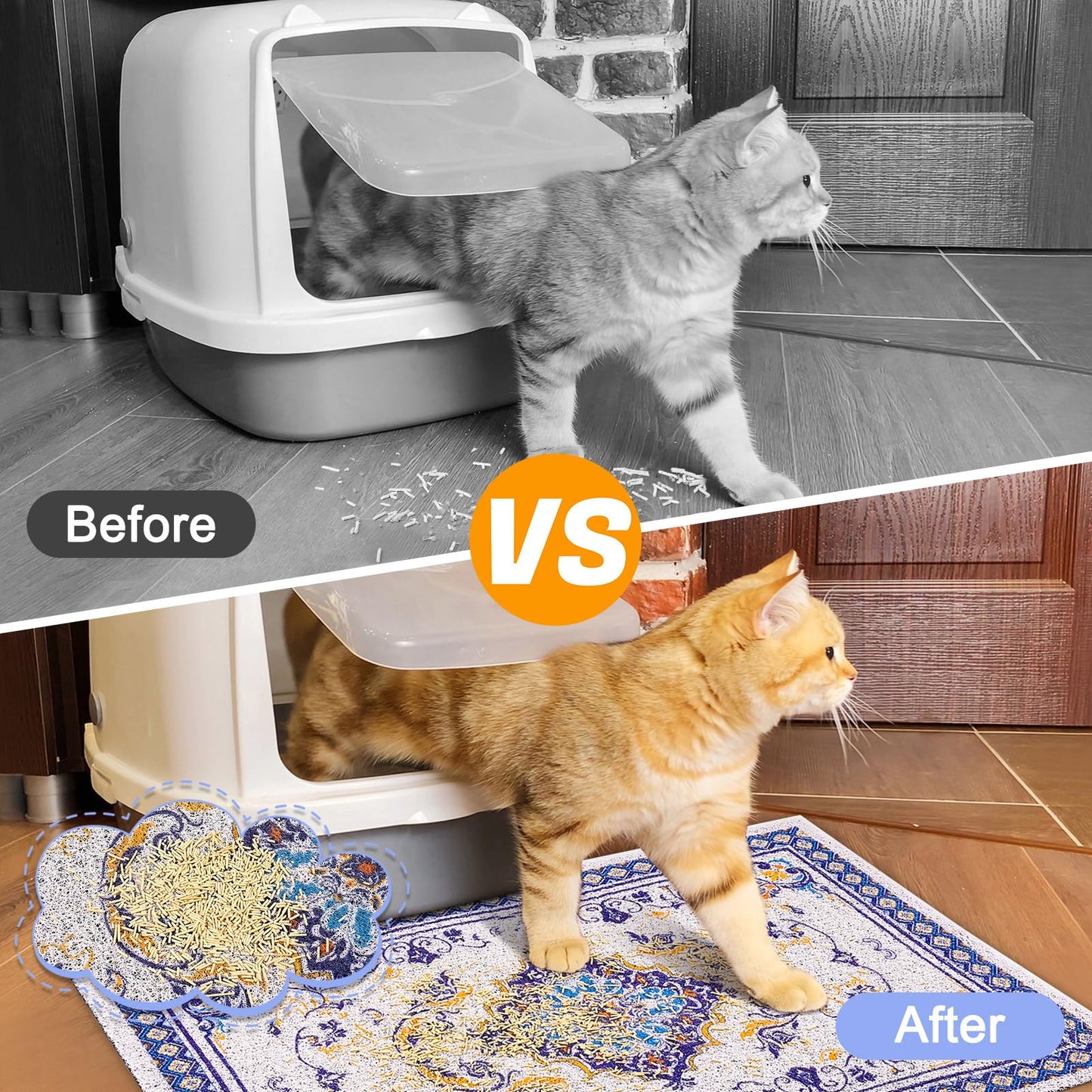 Glittme Cat Litter Mat with Non-Slip Bottom Litter Box Mat 33"X22" Litter Trapping Mat Easy to Clean Washable Cat Food Mat for Kitty,L