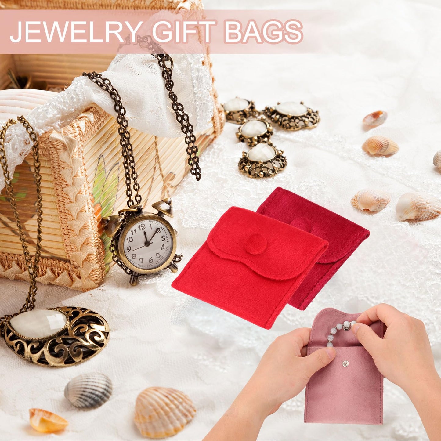PATIKIL 3x3 Inch Velvet Jewelry Pouches, 6 Pcs Jewelry Packaging Gift Bags with Snap Button for Bracelet Necklace Rings Watch, Gray