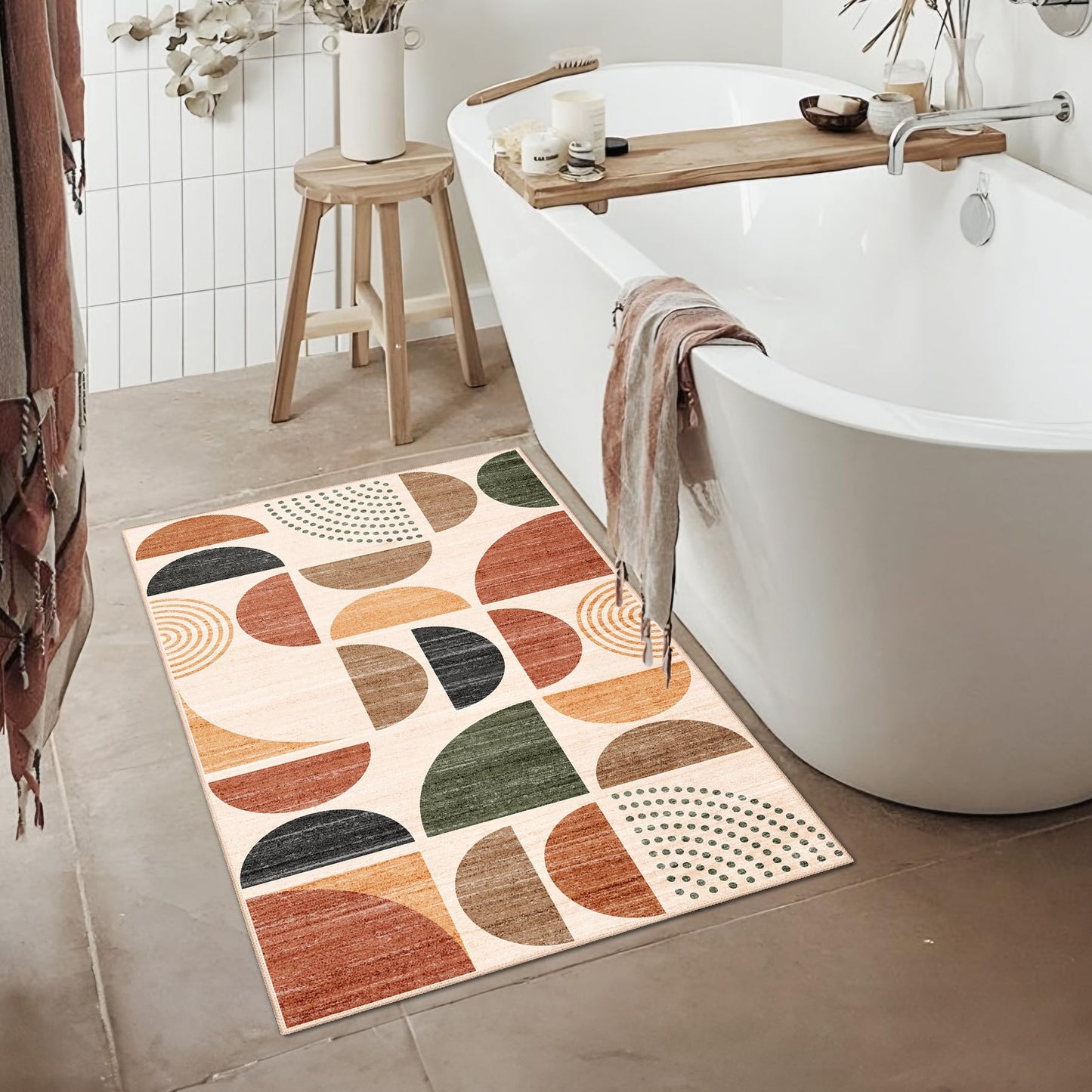 MUJOO Small Rug Washable,Boho 2x3 Area Rugs for Entryway Bathroom Entry Entrance Bedroom Kitchen,Front Door Mat Soft Throw Carpet Non Slip Indoor Modern Abstract Bohemian Terracotta