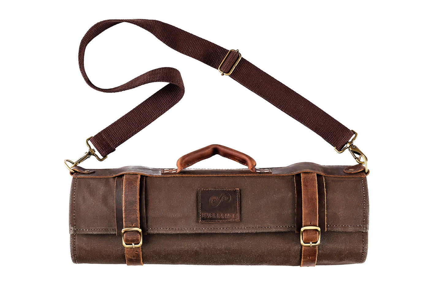 EVERPRIDE Waxed Canvas and Leather Chef Knife Roll Bag – Chef Bag Holds 10 Knives up to 15” PLUS Pocket for Cooking Accessories – Durable Knife Case for Professional Chefs – Knives Not Included