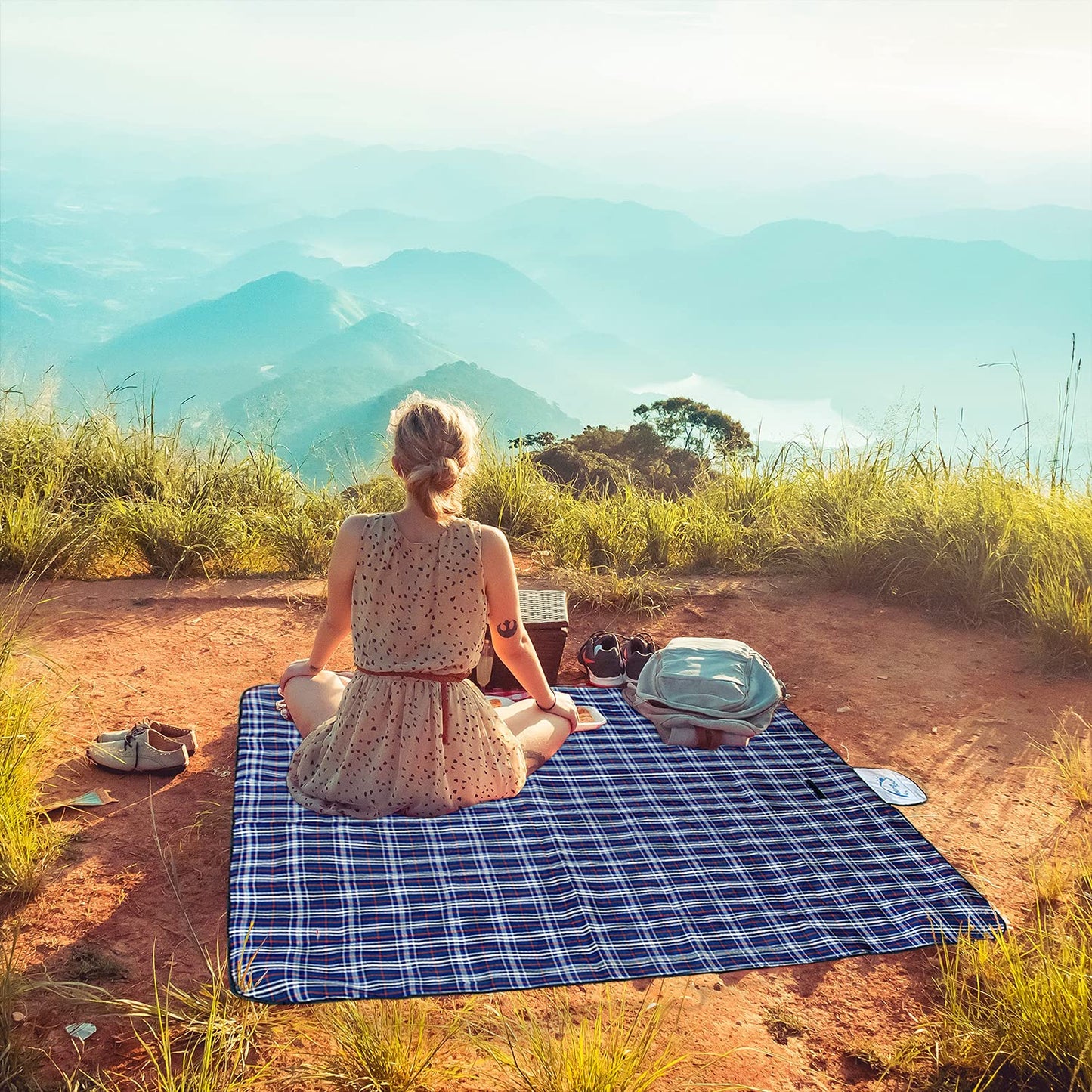 Wind Tour Waterproof Picnic Blanket with Carry Strap - Foldable Sandproof Outdoor Mat for Camping, Beach, Park - 59" x 71",Navy Blue(Single Mat)