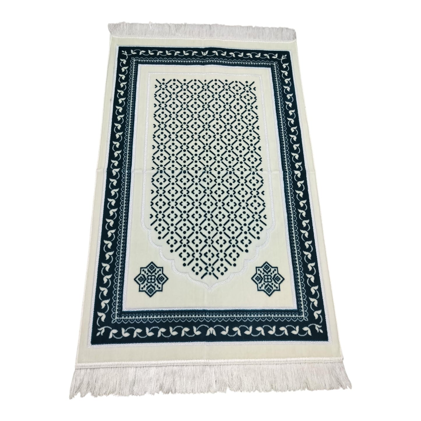 Islamic Prayer Rug with Geometric Arch Design, Traditional Turkish Prayer Mat, Polyester Blend, 27.6 x 43.3 Inches, Low Pile with Fringed Edges, Machine Washable (Turquoise Blue)