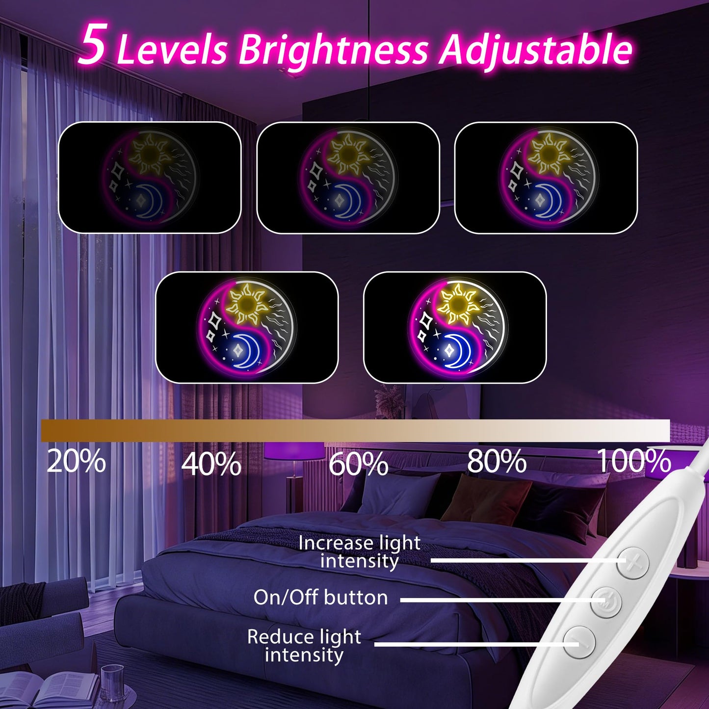 Yin Yang Sun Moon Neon Sign, LED Neon Sign Wall Decor for Bedroom Living Room Window Hanging, Chinese Inspired Balance Art Gift New Home Decoration 13.4”×13.4”