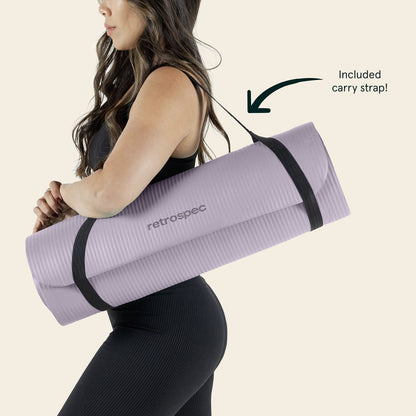 Retrospec Solana Yoga Mat 1/2" Thick w/Nylon Strap for Men & Women - Non Slip Exercise Mat for Yoga, Pilates, Stretching, Floor & Fitness Workouts