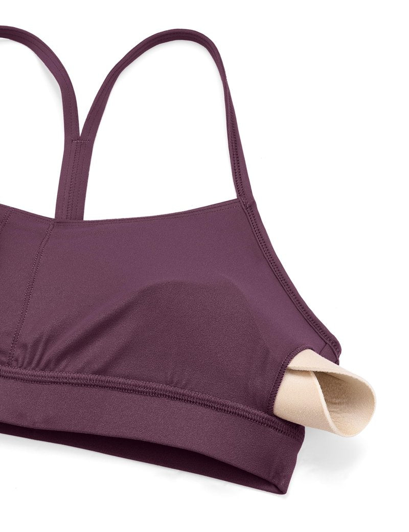 CRZ YOGA Butterluxe Y Back Sports Bras for Women - Padded Racerback Low Impact Spaghetti Thin Strap Workout Yoga Top Grape Thistle Purple Small