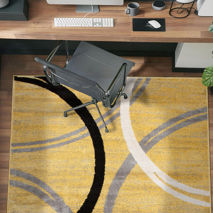 Rugshop Wavy Circles Design Area Rug, Carpet with Jute Backing for Living Room, Bedroom, or Dining Room, Yellow, 5'3" x 7'3"
