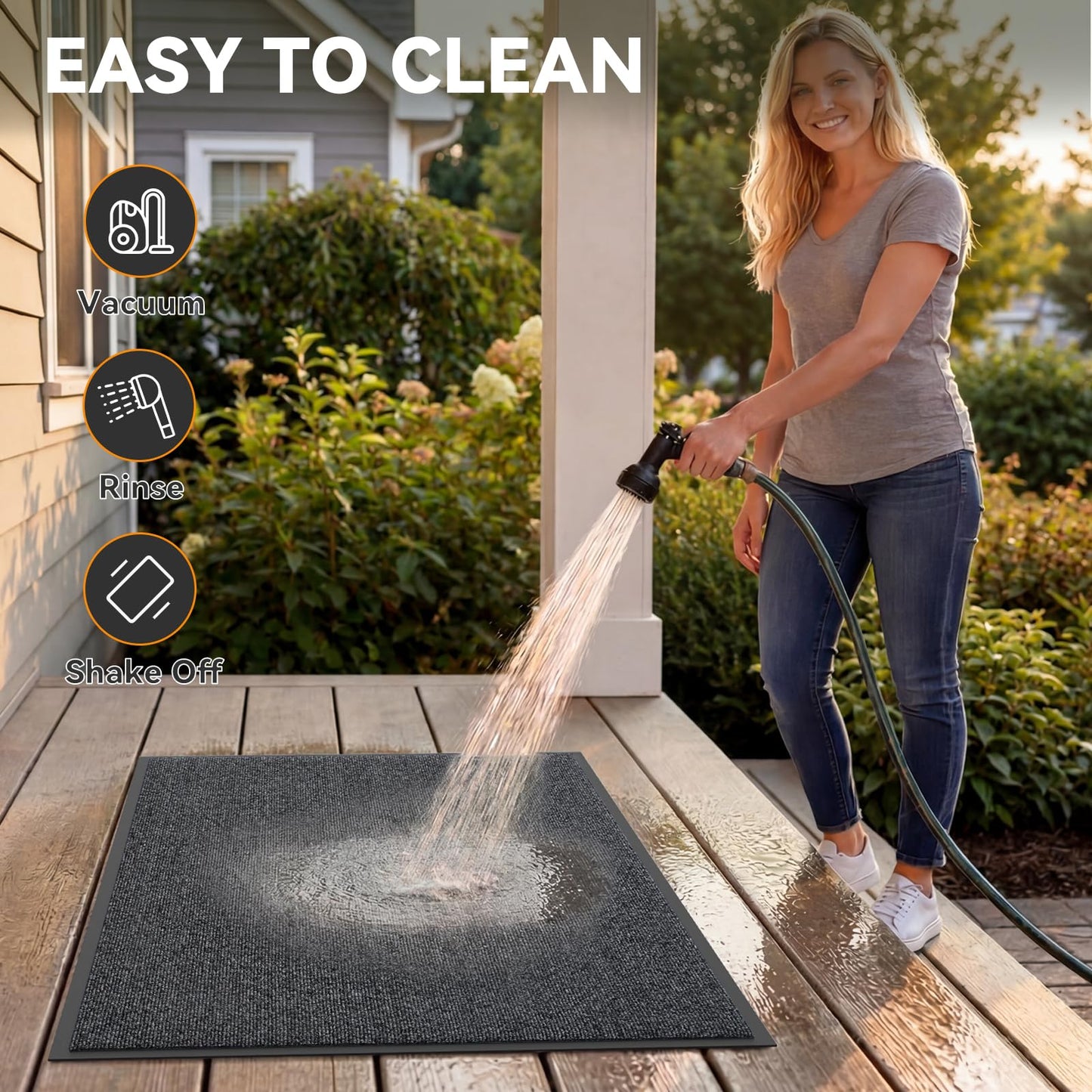 Quqei Front Door Mat Outside Entrance 31"x47", Heavy Duty Non Slip Doormat, Dirt Resistant Outdoor mat, Absorbent Welcome Mat for Front Door, Indoor, Entryway, Easy to Clean, Low Profile, Grey