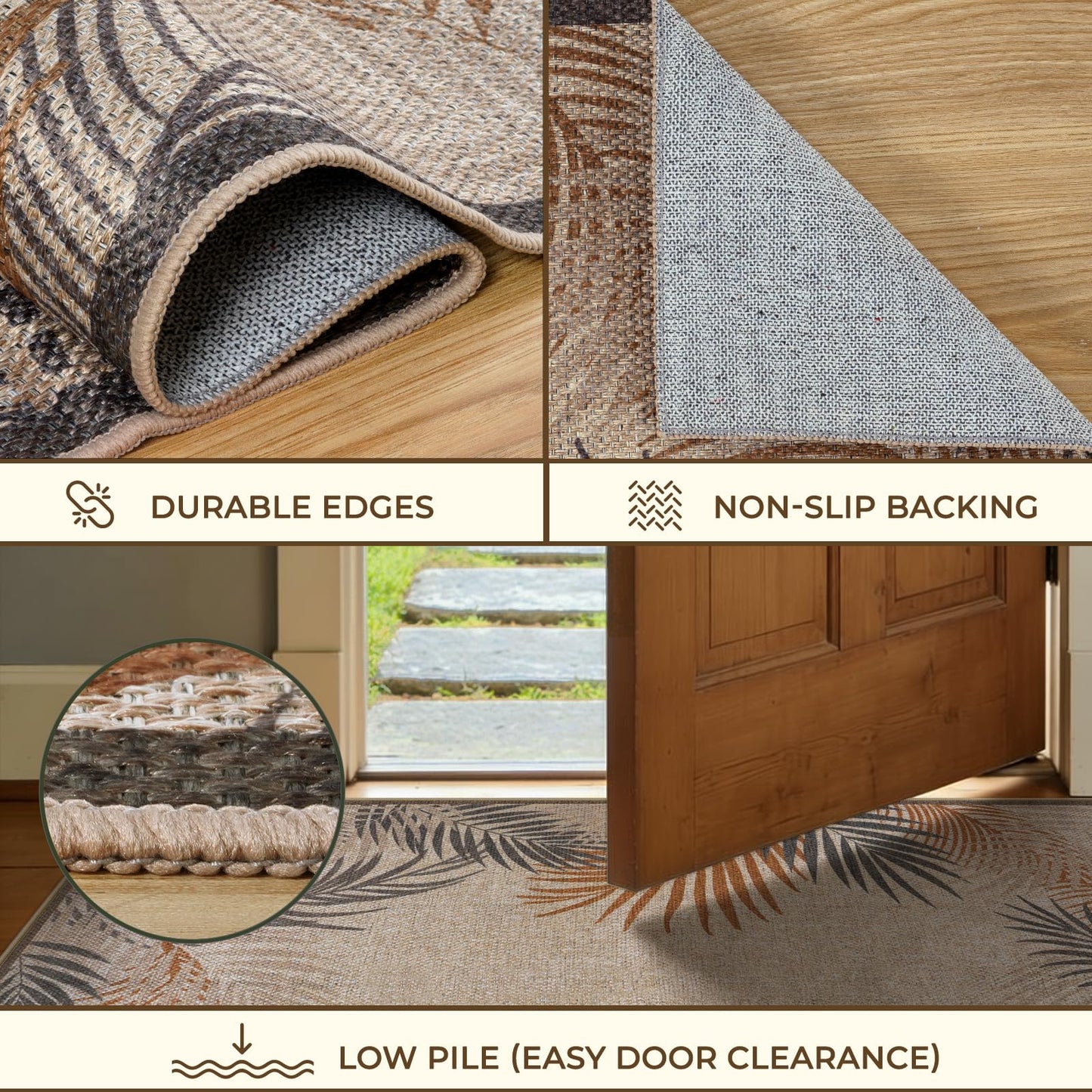 LIVEBOX Modern Easy Jute 5x7 Outdoor Rug, Washable Area Rugs for Living Room Patio Tropical Leaf Indoor Outdoor Rug, Boho Farmhouse Non Slip Carpet for Backyard Foyer Dining Room(Beige, 5'x7')