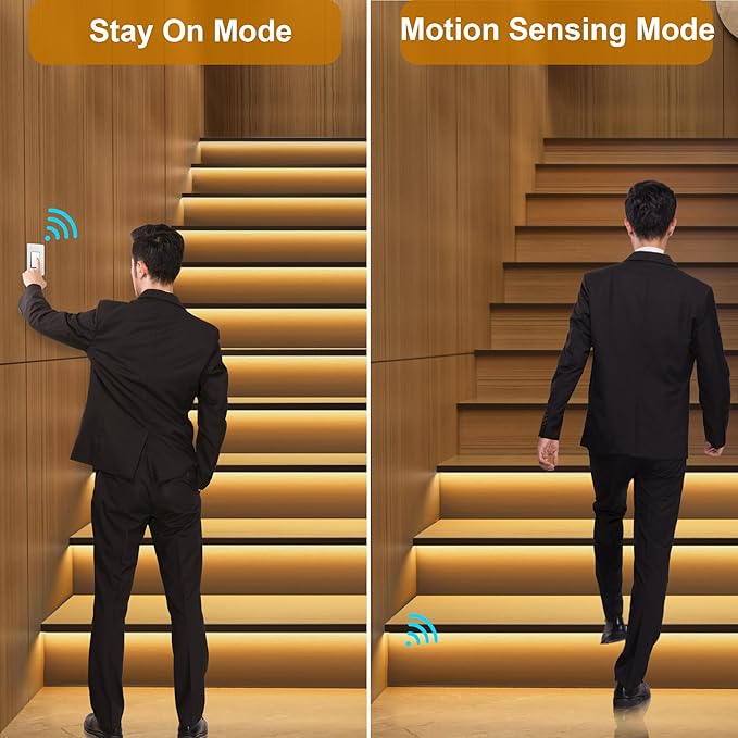 Intelligent Motion Triggered LED Stair Lighting Kit KMG-3233, 40" Cuttable LED Strip Light for Indoor LED Stair Lights (Warm White 3000K,20 Stairs)