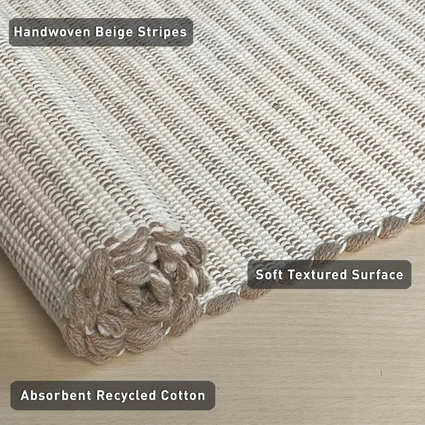 Chardin home Beige & Ivory Providence Area Rug 3x5 feet |Hand Woven Farmhouse Rug with Hand Knotted Fringes | Great in Kitchens bathrooms Living Rooms Bedroom Study | Reversible Cotton Rug